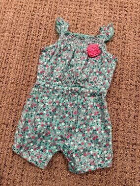 💥SALE 10/$20💥 child of mine Mint Floral Romper with Pink Rosette
